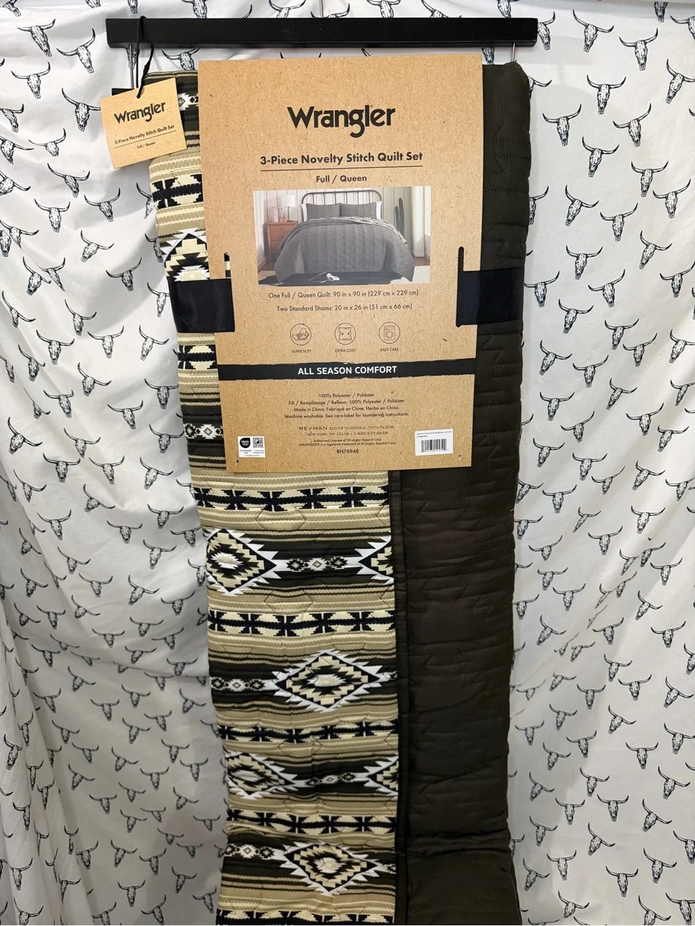 Wrangler Olive and Beige Southwestern Pattern 3-Piece Quilt Set